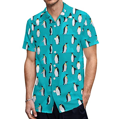 MENRIAOV Penguin Mens Short Sleeve Button Down Shirt Dress Shirts for Men Business Casual