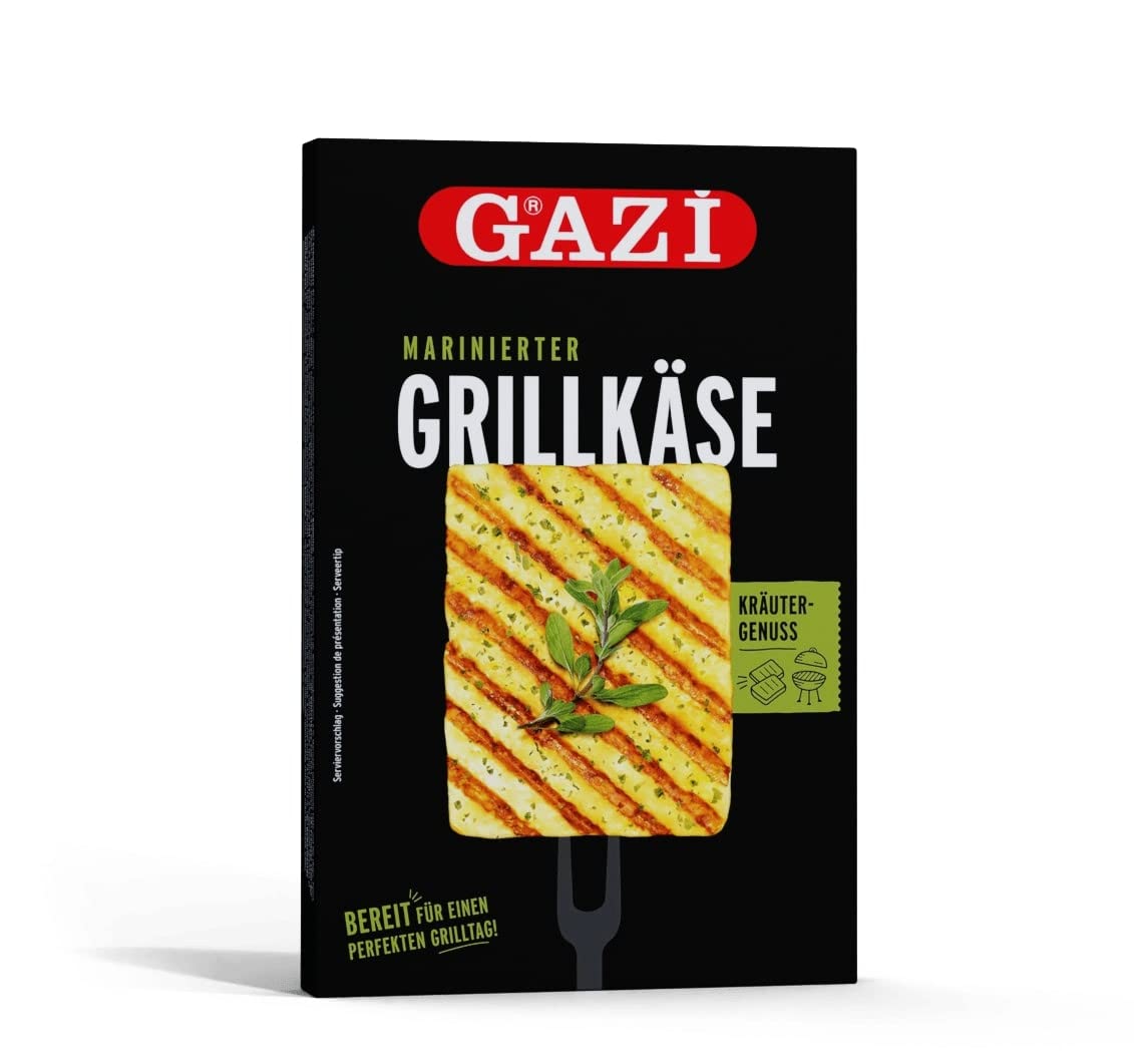 GAZI MARINIERTER GRILL-KÄSE - 12x 188g - mit leckerer Kräuter-Marinade, Schnitt-Käse, von Gazi Grill- Ofen- und Pfannen-Käse, schnelle und einfache Zubereitung mit aromatischem Kräuter-Genuss
