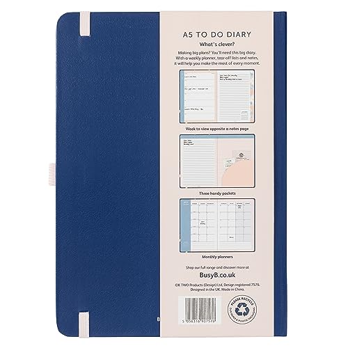 Busy B A5 To Do Diary January to December 2024 - Navy and Gold Floral - Week to View Diary with Notes, Tear-Out Lists & Pockets - Image 4