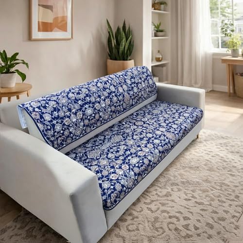 Image of Homerz Premium 7 (3+2+2) Seater Velvet Sofa Panel Cover with Digital Prints | Anti-Slip Backing (Nawab, 7 (3+2+2) Seater with Back)