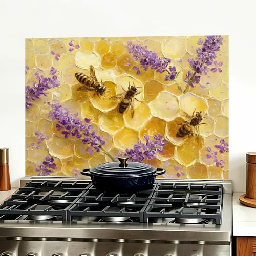 Image of Bee Honeycomb Lavender Backsplash Peel and Stick, 35.4x23.6 in