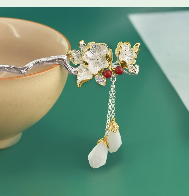 Amazon.com : Cayyoomm Plum Blossom with Jade S925 Silver Plated