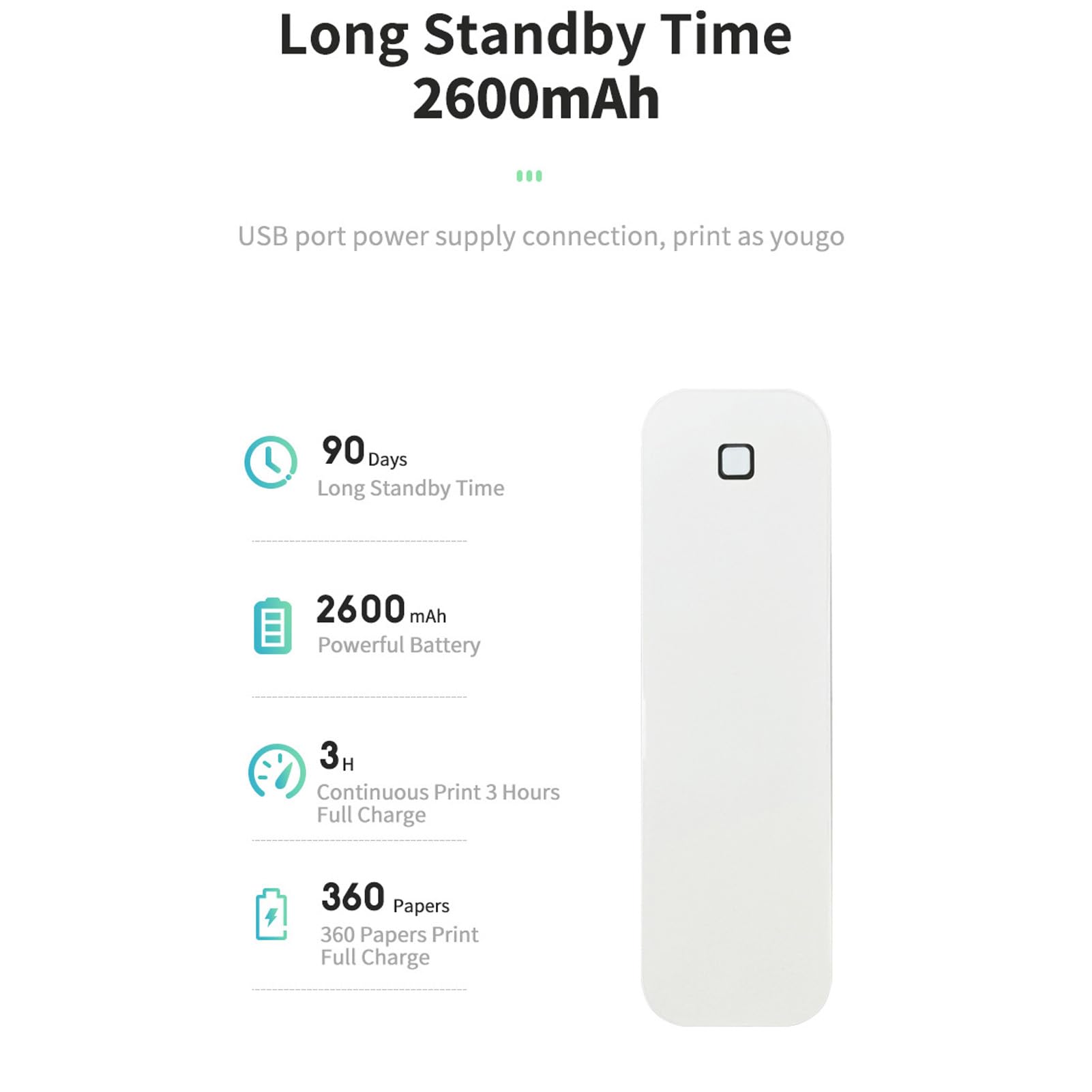 Jeffergarden Impresora Térmica Portátil, Inalámbrica y sin Tinta, 200 dpi, Compatible con Papel A4, A5, Carta y Legal; con Batería de 2600 MAh Compatibilidad con iOS ; Ideal para el
