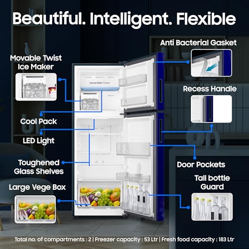 Image of Samsung 236 L, 2 Star, Convertible, Digital Inverter Frost Free Double Door Refrigerator (RT40H28U2HSHL, Hydrangea Blue, 2026 Model)