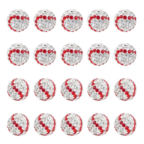 OLYCRAFT 20Pcs 12mm Rhinestone Clay Beads Baseball Rhinestone Beads Round Crystal Bead Clay Pave Bead Disco Ball Diamond Stone for Necklace Bracelet Jewelry Making Party Decoration - 1.4mm Hole