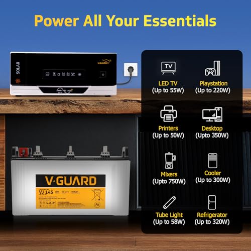 Image of V-Guard Inverter & Battery Combo (Smart Pro 1200 S Solar Inverter, VJ 145 (135 Ah Tall Tubular Battery)) for Home, Office & Shops