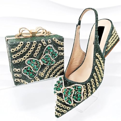 Women Gold African Wedding Shoes Set Italian Rhinestone Bridal Pumps and Matching Evening Bag Party3