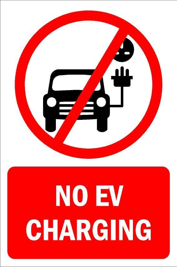 No EV charging, prohibition sign - Self adhesive sticker (200mm x 150mm)