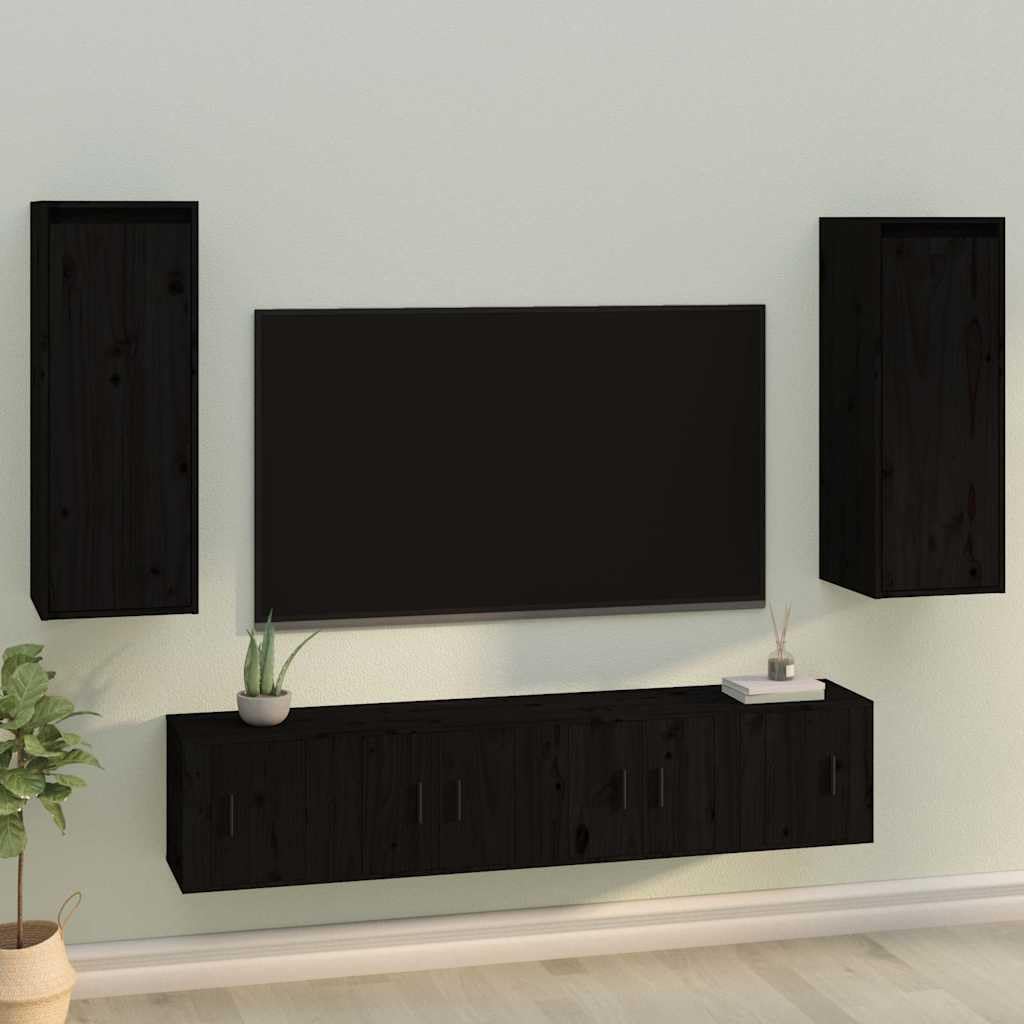 Regał ścienny, zestaw 2 sztuk, czarne, 30 x 30 x 80 cm, lite drewno sosnowe, regał wiszący, regał wtykowy, organizer do salonu, sypialni, kuchni, łazienki, korytarza, biura