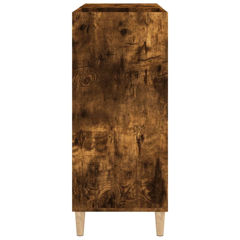 Armadio per dischi in legno di rovere affumicato, 84,5 x 38 x 89 cm, con gambe in legno massello, scaffale per dischi in vinile, per soggiorno