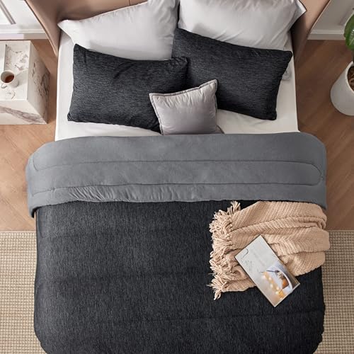 Image of Bedsure Full Comforter Set - Cooling and Warm Bed Set, Charcoal Black Reversible Bedding for All Season, 3 Pieces, 1 Full Size Comforter (82 inchx88 inch) and 2 Pillow Cases (20 inchx26 inch)
