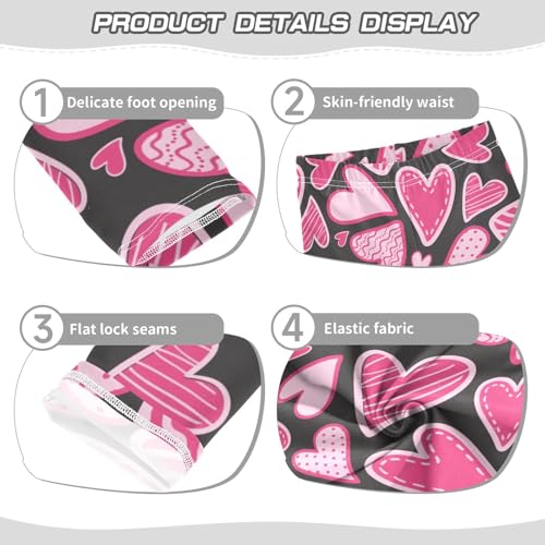 Cute Hand Drawn Hearts Lovely Romantic Girls Leggings,Workout Leggings for Girls Toddler Athletic Leggings Size for 3-10T3