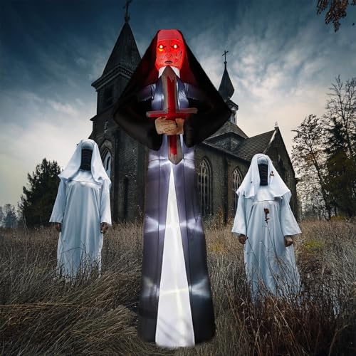 PRODUCTZ Halloween Inflatable Decoraions - 12 Ft Terrifying Obsessed Nun Scary Face Ghoul Huge Spooky Poltergeist Home Decor Creepy Halloween Party Blow Up Prop Outdoor & Indoor Halloween Inflatables