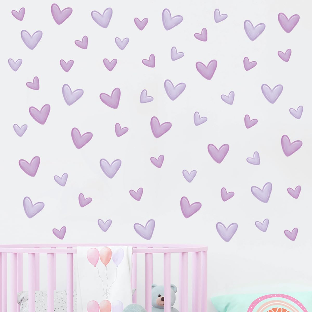 Purple Heart Wall Stickers for Girls Room Wall Decal Peel and Stick