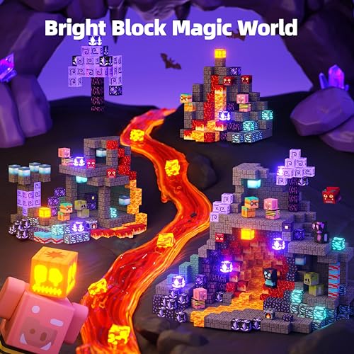 GobiDex 100PCS Magnetic Building Blocks Playset with Light-Up Blocks, STEM Sensory Travel Toys for Kids, Pretend Play Montessori Gifts for Halloween