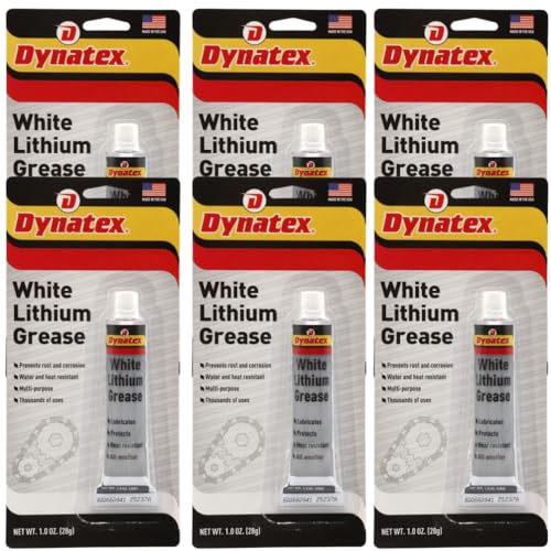 Image of Dynatex White Lithium Grease 1 oz Tube - Multi-Purpose Lubricant for Automotive, Garage Doors, Hinges, Chains, Latches (6-Pack)