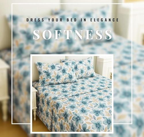 Image of HOMEKART 2 Bedsheet Combo Set with 4 Pillow Covers - Premium Cotton Glace Cotton Printed Double Bedsheets, 2 Elegant Colors, Soft Breathable Luxury Bedding Set - Soft Floral Harmony