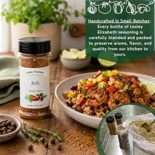 Image of Lesley Elizabeth Jerk Traveler's Spices - Authentic Caribbean Jerk Seasoning Blend for Chicken, Pork, Seafood & Veggies | Bold Heat & Island Flavor | Gourmet Rub for Grilling & Cooking