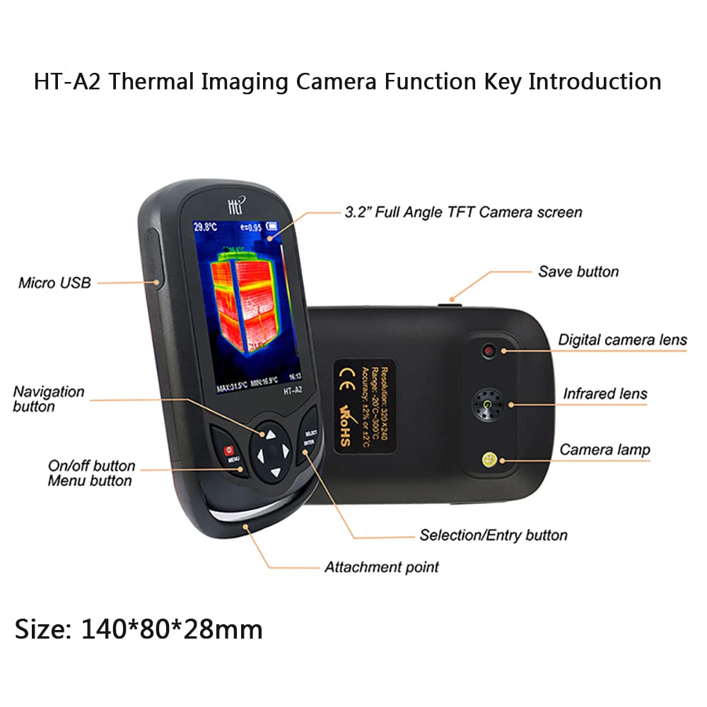 Termocamera a Infrarossi HT-A2, 320x220 IR Risoluzione Dispositivo di Imaging Termico, Alta Precisione Misurazione della Temperatura Scanner Come Rilevatore di Perdite for Tubi Acqua Geotermica