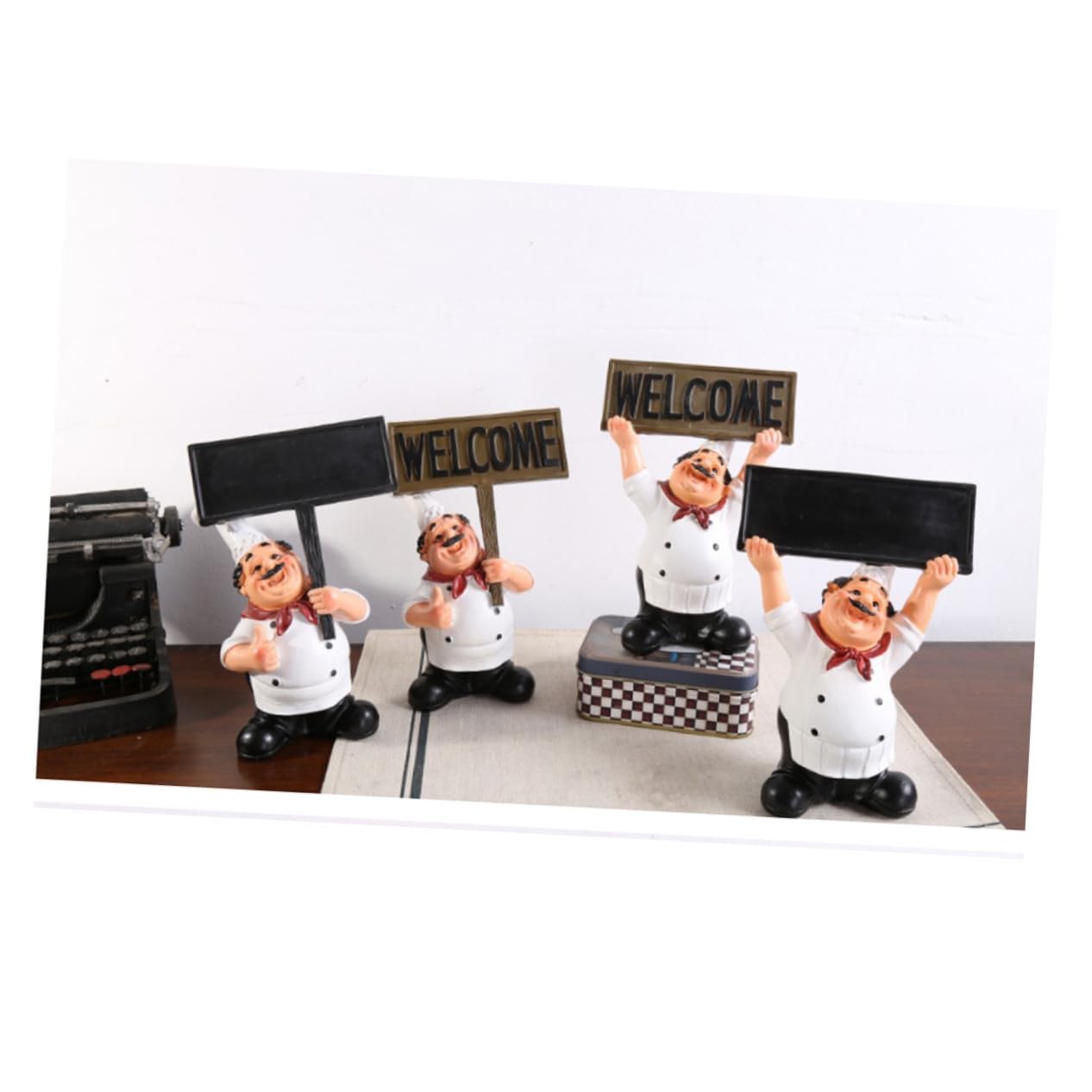 PRETYZOOM Elegant Miniature French Chef Blackboard Ornament Kitchen Decorative Figurine Resin Stand for Western Restaurant Home Office