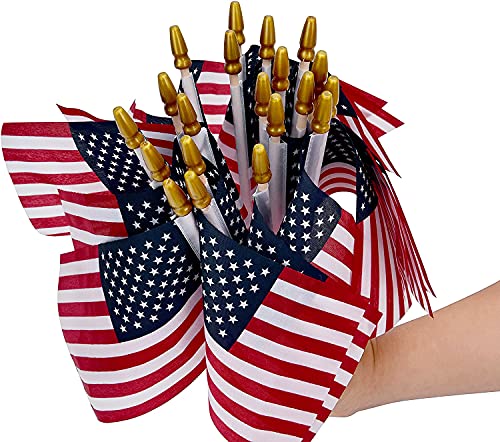 100 Pack Small American Flags On Stick, 4X6 Inch Small Us Flags/Mini American Flag On Stick Us American Hand Held Stick Flags With Kid-Safe Spear Top, Perfect For 4Th Of July Decorations, Memorial Day Decorations, Patriotic Decorations, Parades, Veteran Party, Etc #TOP3