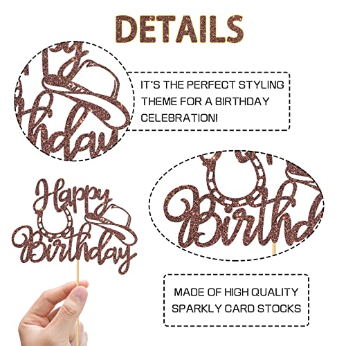 Webenison Western Theme Happy Birthday Cake Topper/Mexican Birthday Party/Men Cowboy Birthday Party Decorations Brown Glitter #TOP1