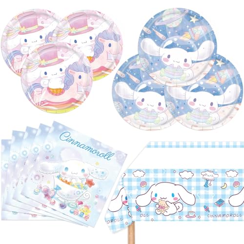 Cinnamoroll Birthday Decorations 20 Plates 20 Napkins and 1 Tablecover for Boys Girls Party Supplies