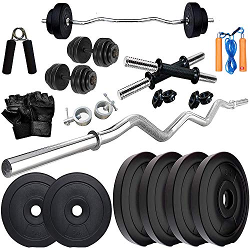 Qline For Home 12 Kg Pvc Gym Equipments For Home With 3 Feet Rod And Accessories For Home Use, Black