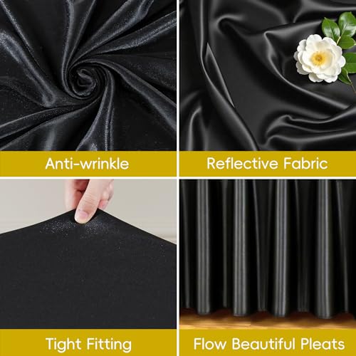 Black Satin Glitter Tablecloth for Rectangle Tables 6ft,Wrinkle Resistant Ruffles Shimmer Party Table Skirt,Washable 6FT Rectangle Table Cloth Skirt For Birthday,Baby Show,Party,Wedding,Banquet by Shillance - Used condition - Image 2