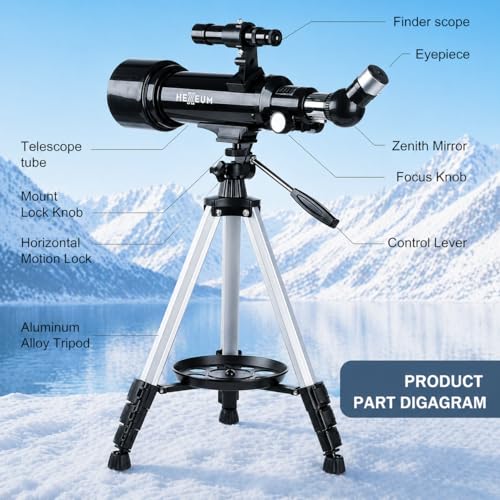 Image of Koolpte 70mm 500mm Telescope for Kids & Beginners, AZ Mount Moon Viewing | 70mm 500mm telescope for kids and beginners; fully multi-coated optics, easy moon viewing kit with phone adapter and remote.