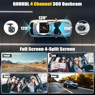 GOHHDL Caméra Embarquée pour Voiture, 4 Canaux Avant, Arrière, Gauche et Droite HD 1080P, Protection à 360°, Enregistrement vidéo de sécurité pour Voiture, Vision Nocturne, Enregistrement en Boucle