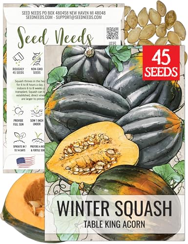 Seed Needs, Table King Acorn Winter Squash Seeds - 45 Heirloom Seeds for Planting Cucurbita Pepo...