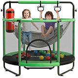 Hurtle Trampoline Enfant 140 cm avec Filet de Sécurité – Trampoline Jardin et Intérieur avec Balançoire, Sac de Frappe, Anneaux, 20 Balles, Structure Stable, Jeux Actifs dès 3 Ans