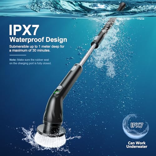 LABIGO Electric Spin Scrubber LA4 Pro, Dual Speed Bathroom Scrubber with Display & 6 Replacement Cleaning Heads, Cordless Power Scrubber with Adjustable & Detachable Handle for Bathroom Floor Tile - Thumbnail 7