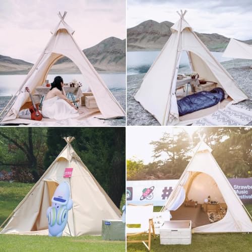 Carpa Pirámide de Algodón para Camping 2 Personas Beige miniatura 5