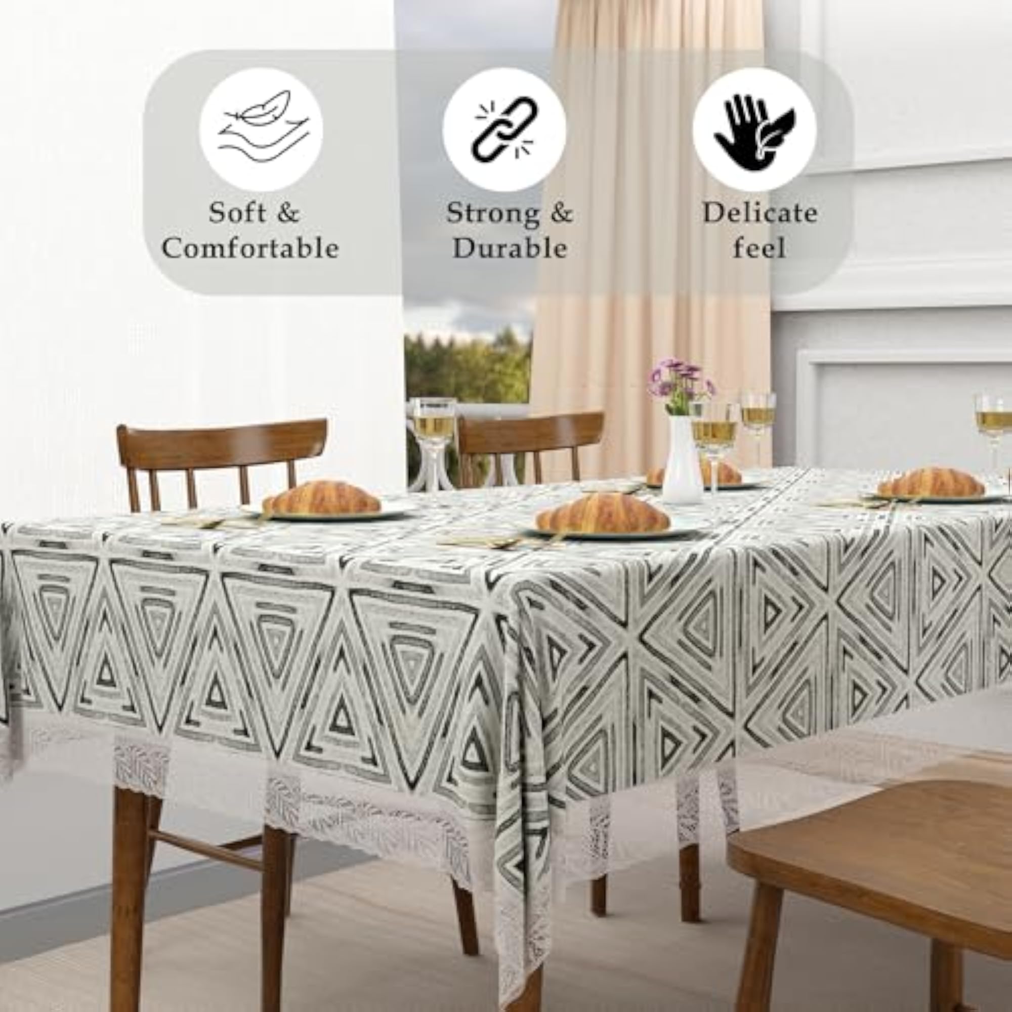 Triangle Print PVC 4 Seater Table Cover, 48x60 Inch