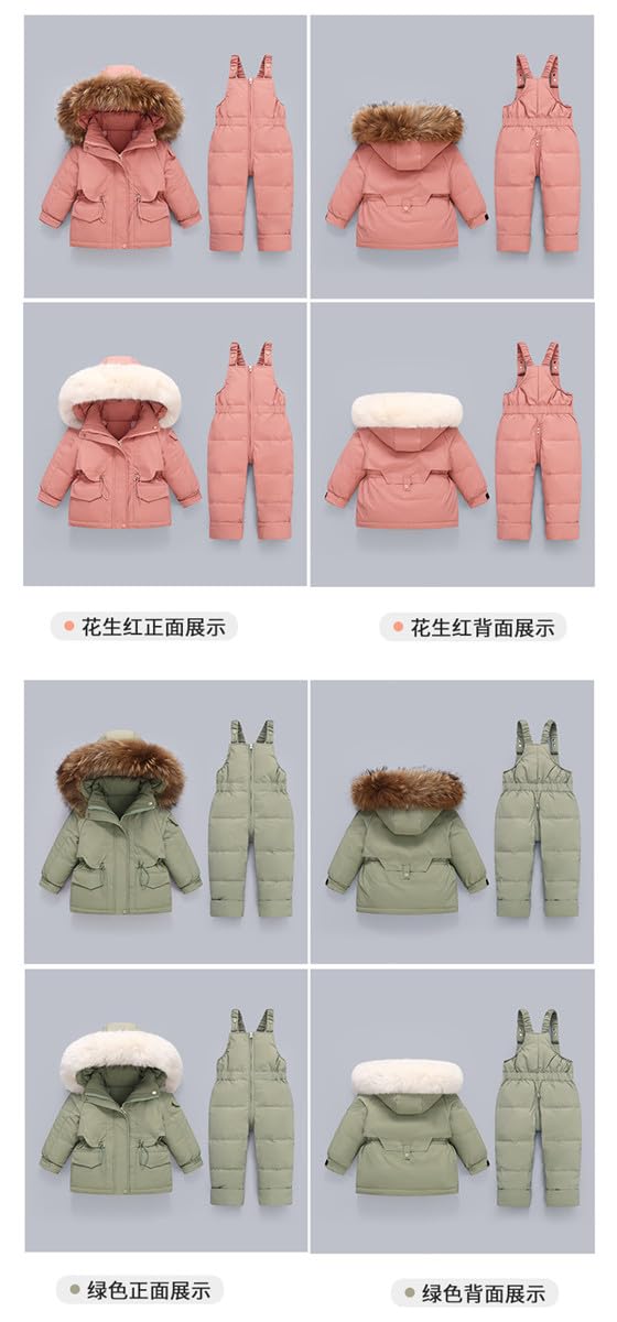JELEUON Baby Girls Two Piece Winter Warm Hooded Fur Trim Snowsuit Puffer Down Jacket with Snow Ski Bib Pants Outfits