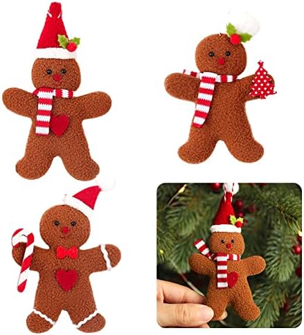 6PCS Christmas Gingerbread Man Plush Gingerbread Man, Christmas gingerbread decorations Snowman Xmas Tree Decor Hanging Ornaments Party Supplies