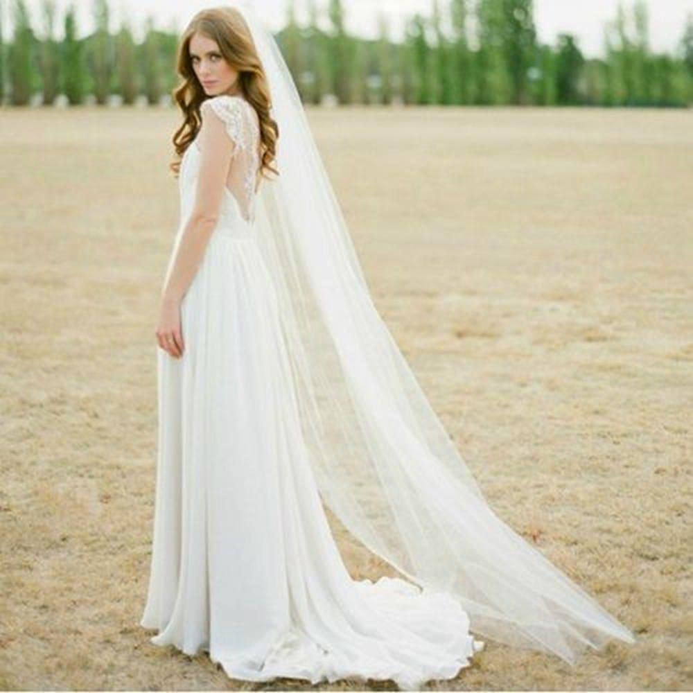 HMTE Velo de Novia Velos de Novia Largos de Tul Una Capa con Peine Velo de Novia Blanco Accesorios de Boda de Novia (Marfil A)
