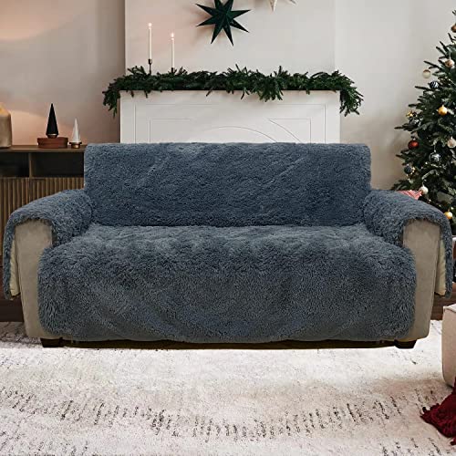 Snugglesinto Quilted Cover For Loveseat Sofa And Furniture,Easy-To-Install Water Resistant Slipcover,Advanced Non-Slip Furniture Protector For Kids,Dogs,Cats. Noble Gray #TOP1
