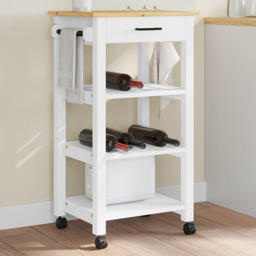 Kitchen Trolley Monza 18.9"x15.7"x35.4" Solid Wood Pine Kitchen Storage