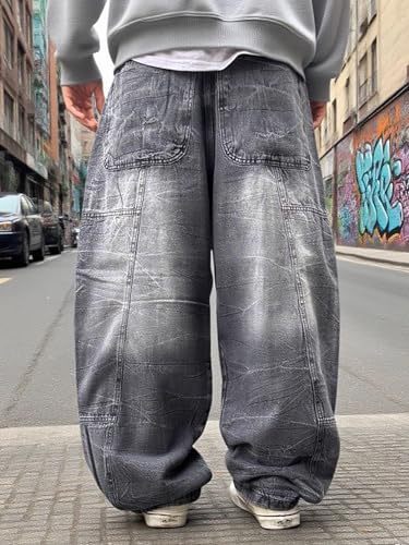 Mens Baggy Straight Leg Jeans Casual Loose Fit Wide Leg Denim Pants Y2k Hip Hop Trousers Streetwear3
