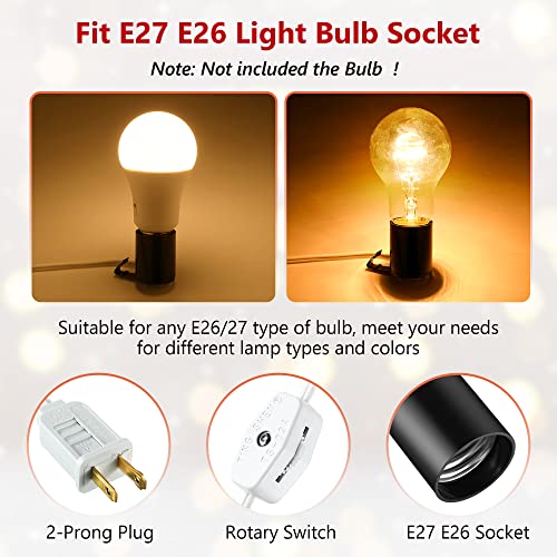 Meonum 2 Set E27/E26 Light Cord Kit with Switch for Indoor/Outdoor Holiday Decor and Salt Lamps