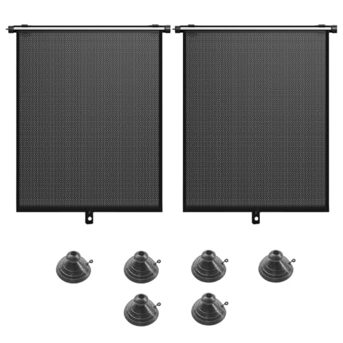 KJOET 2個 カーウィンドウシェード 赤ちゃん用 18.5インチ x 14.1インチ 格納式 ローラー フロントガラスサンシェード 吸盤付き 車のサイドウィン 熱遮断 紫外線 日差しから保護 (ブラック)