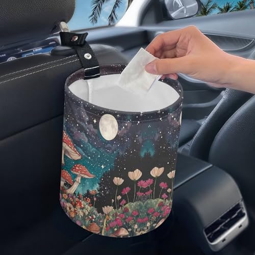 Image of Car Trash Can Mushroom Flower Portable Car Garbage Bin Easy to Clean Collapsible Waste Multipurpose Bin Car Accessories Interior