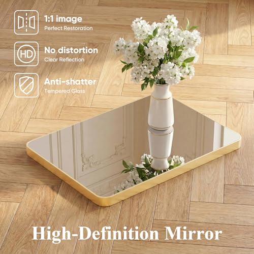 Image of NEWBULIG 30X48 Inch Gold Bathroom Mirror, Rectangle Wall Mirror with Rounded Corners, Vanity Mirrors for Bathroom Sink with Metal Frame for Bedroom, Entryway, Hangs Horizontally or Vertically