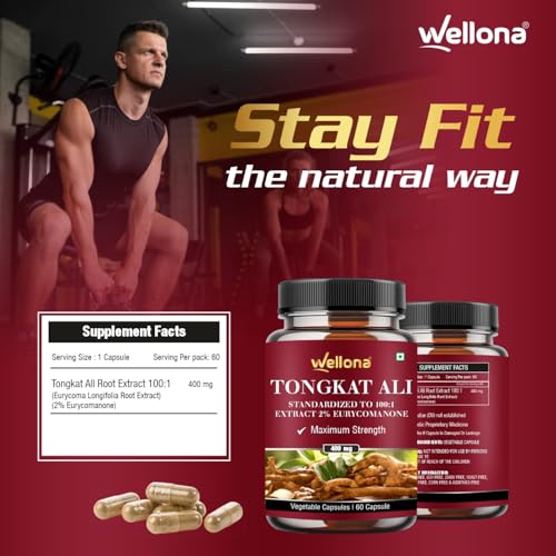 Image of Tongkat Ali Supplement Root Extract 400mg Capsules, 2% Eurycomanone Herbal Supplement for Men | Standardized to 100:1 | Maximum Strength (60 Veg Capsules) (Pack of 3)