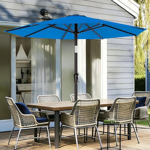 Image of AreShark 9 FT Patio Umbrella for Outdoor, Outdoor Table Umbrella with Push Button Tilt and Crank, Outdoor Patio Umbrellas with 8 Sturdy Ribs for Market, Garden, Pool (Royal Blue)