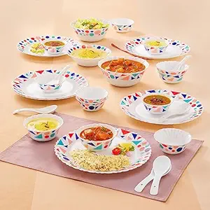 Speckle Silk Series Opalware Dinner Set | 27 Pieces for Family of 6 | Microwave & Dishwasher Safe | Bone-Ash Free | Crockery Set for Dining & Gifting | Plates & Bowls | White
