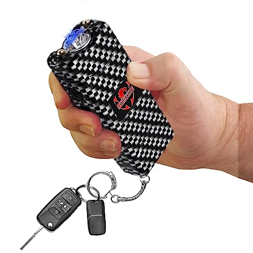 FIGHTSENSE Super Heavy Duty Keychain Stun Gun with Flashlight for Men and Women self Defense Device, Rechargeable Stun Gun, Nylon Holsters (Carbon Fiber) -  FIGHTSENSES